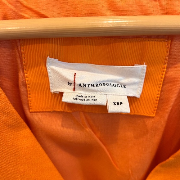 by Anthropologie Renee Dress XS Midi Orange Linen Flutter Sleeve - Picture 5 of 9